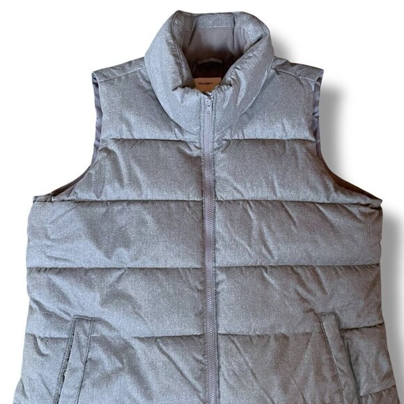 Old Navy Mens Vest XL Gray Herringbone Full Zip Quilted Winter Pockets - Picture 2 of 5